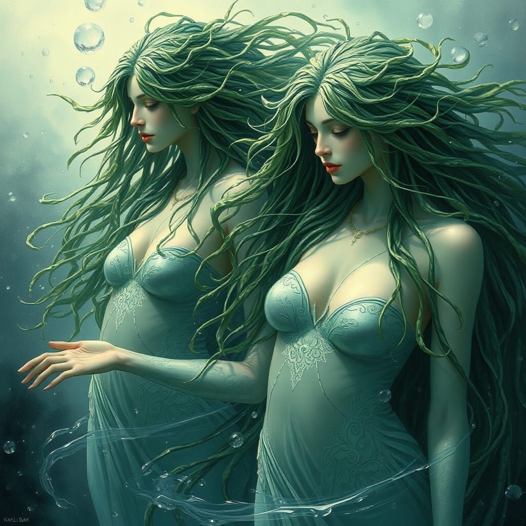 Elegant Niskai Water Spirits in Celtic Style