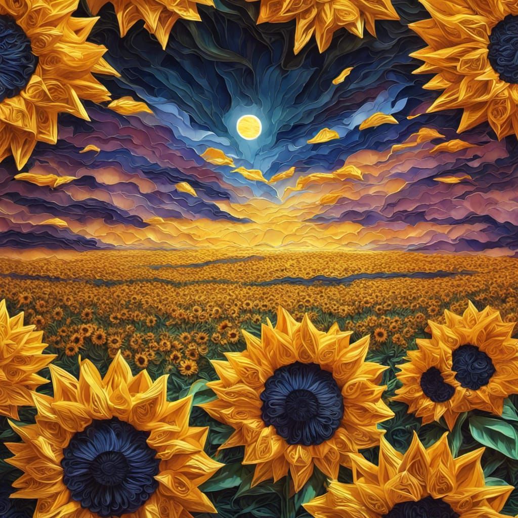 Origami field of Sunflowers