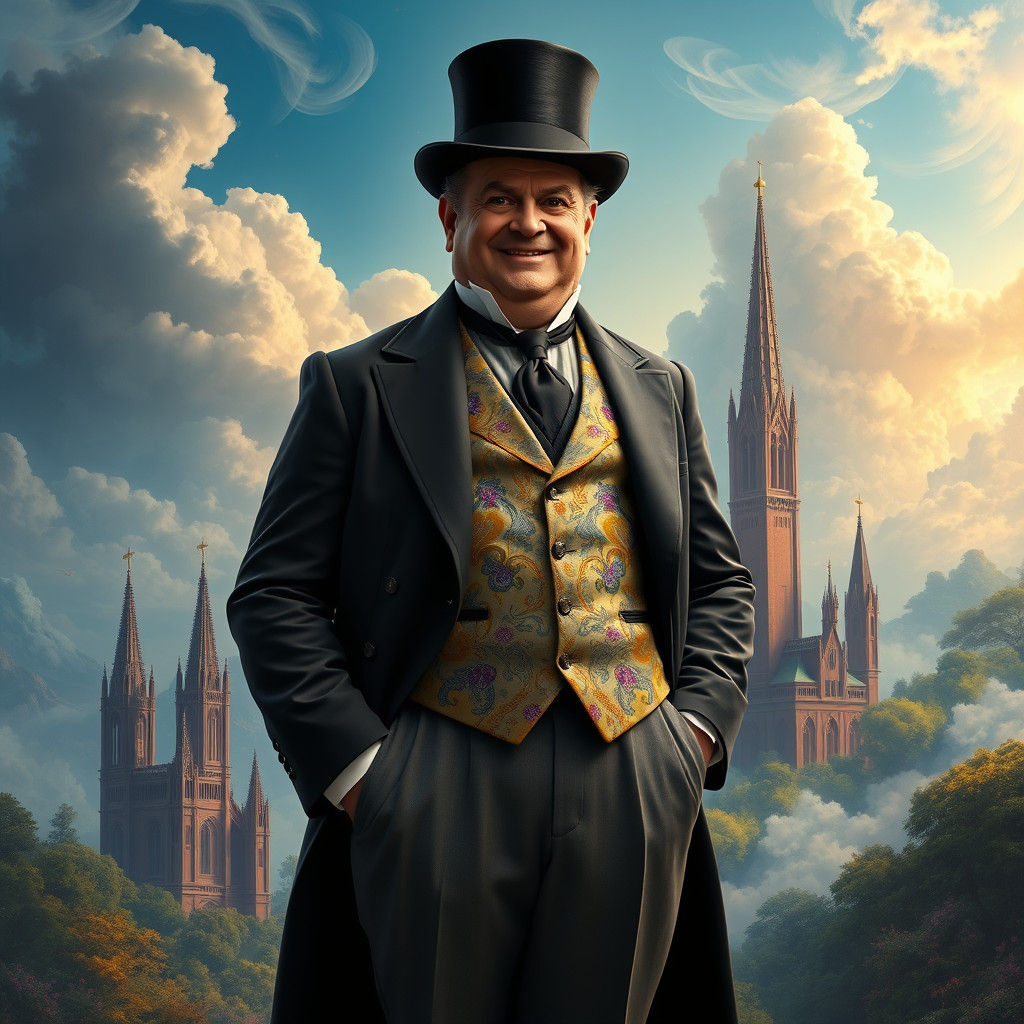 Dignified Gentleman in Dreamlike Landscape, Matte Painting