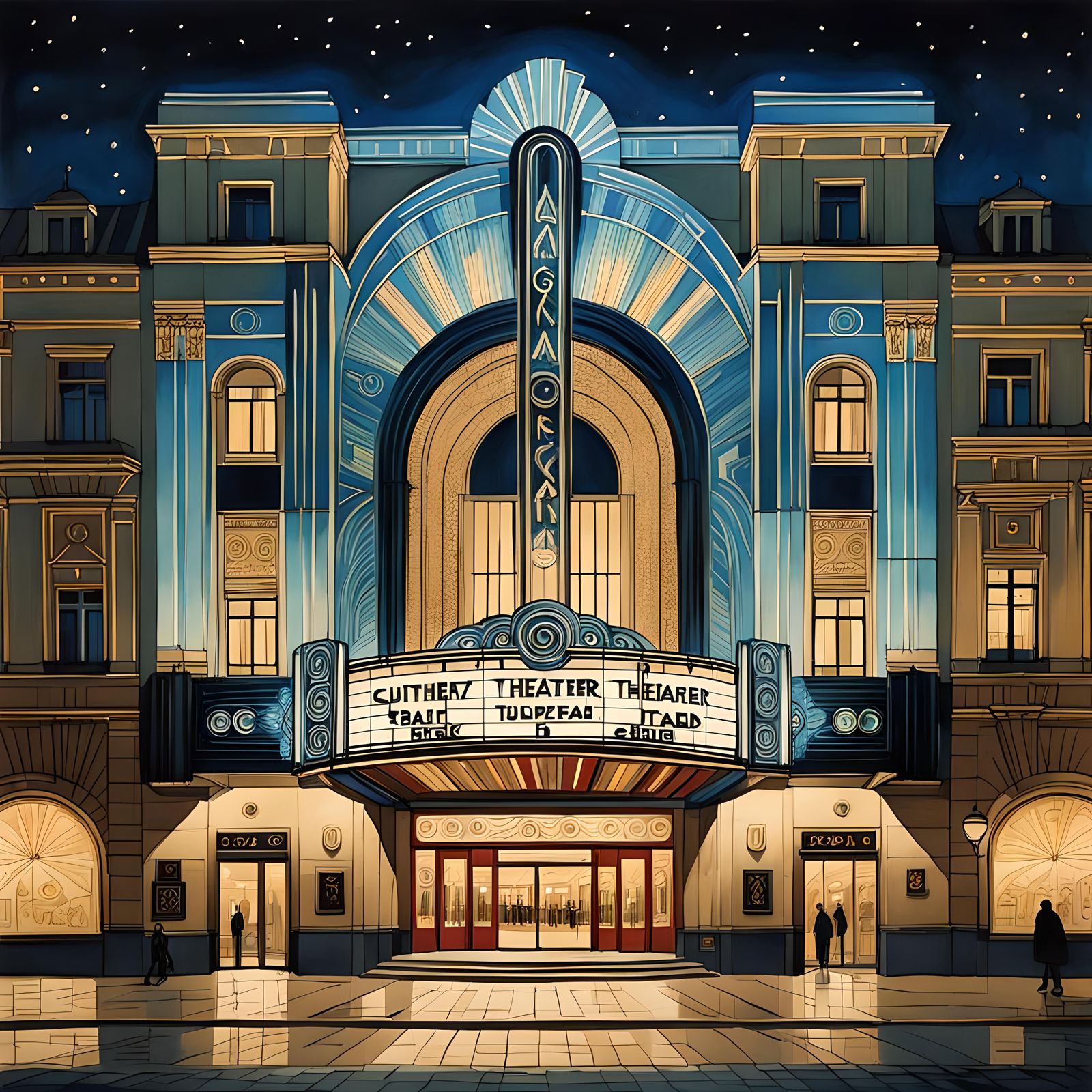 Art Deco Theater Facade in Klimt Style