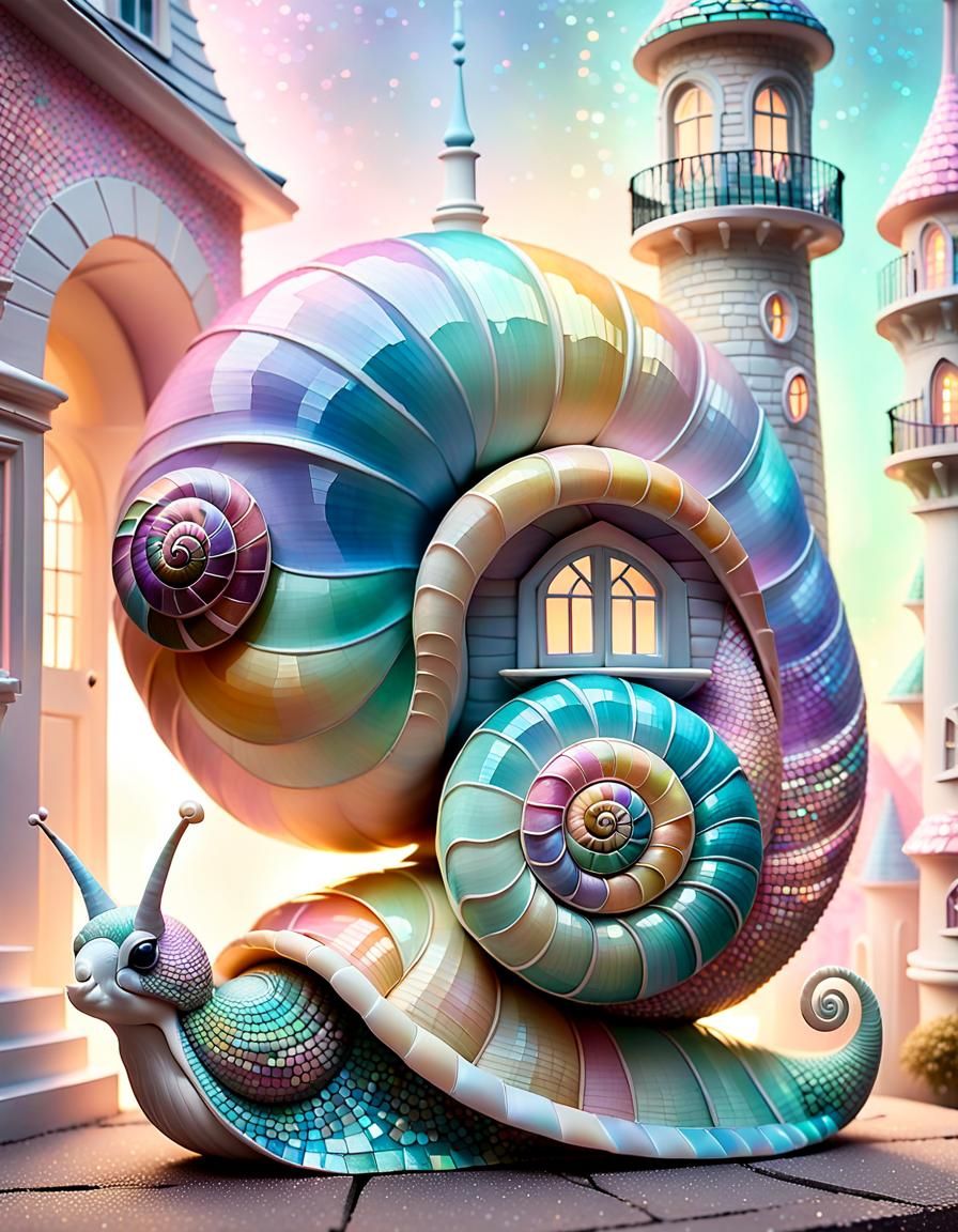 Intricate Snail Character with Mosaic Shell House