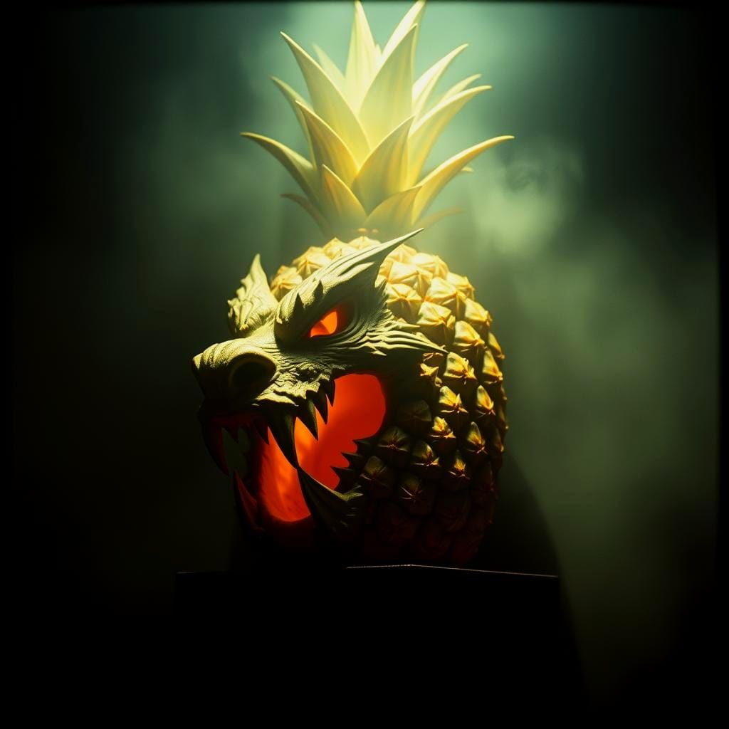 Terrifying Dragon Pineapple Carving: Cinematic Still