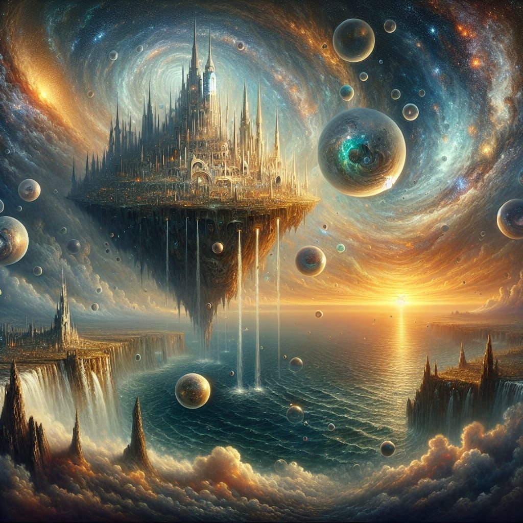 Surreal Floating Island City in Fantasy Art Style