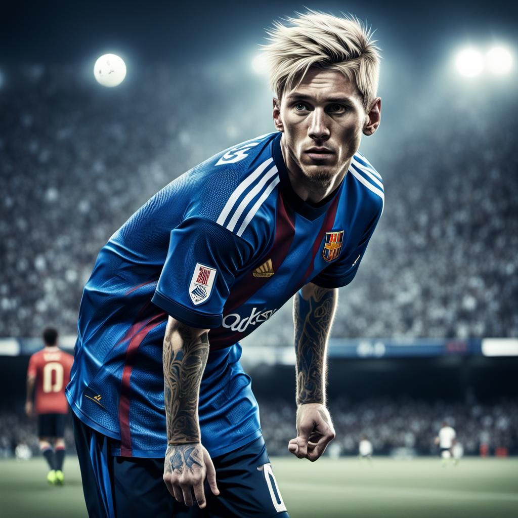 Hyperrealistic Portrait of a Boy in Messi Jersey