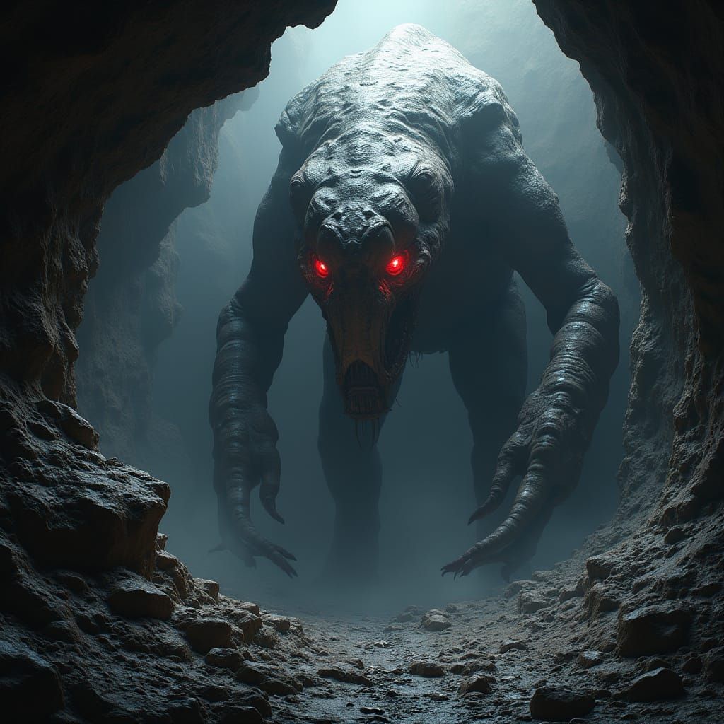 Giant Lava Spider in Futuristic Sci-Fi Cave