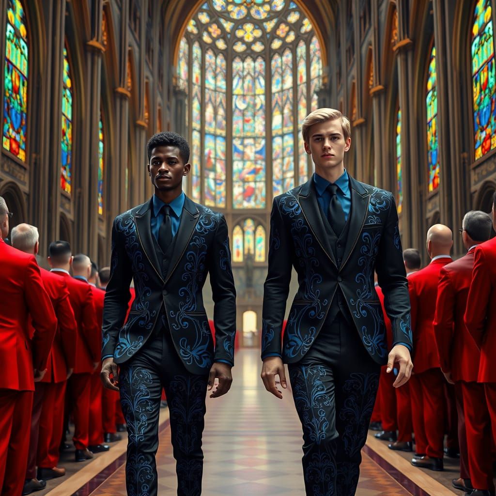 Men in Ornate Suits in Grand Cathedral