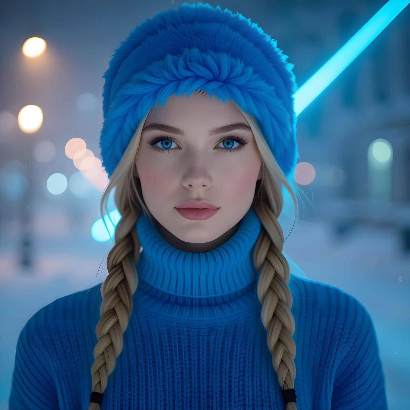 Hyperrealistic Woman in Fog with Laser Light