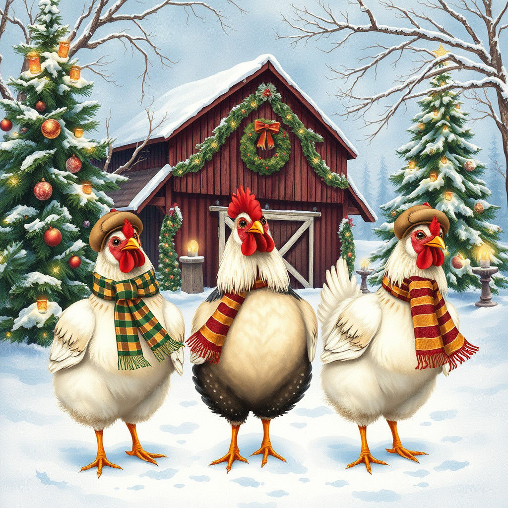 Festive French Hens in Winter Wonderland