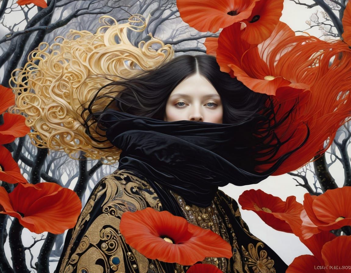 Whimsical Goddess in Opulent Golden Haze