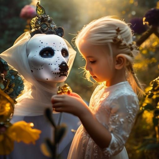 Lovely paint skull dog and her cute mistress