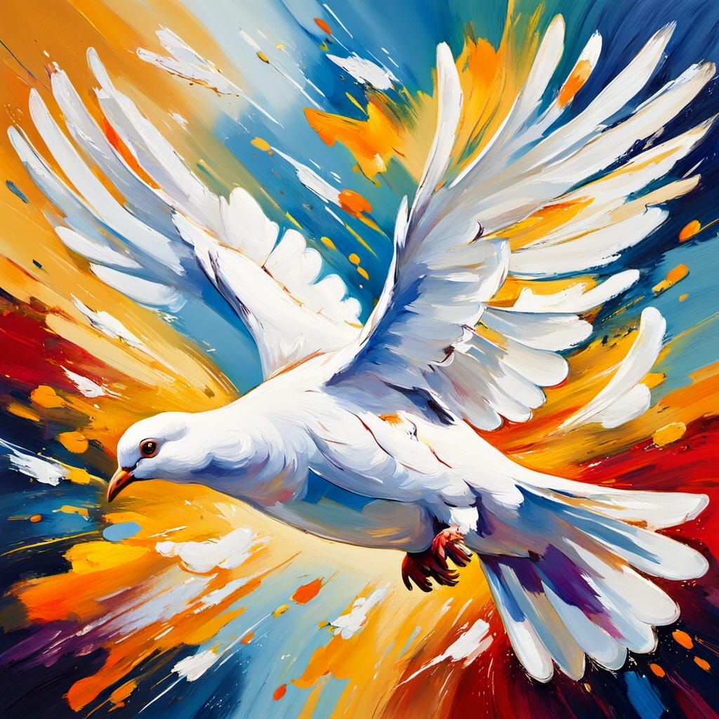 Expressionist White Dove in Flight with Splatters
