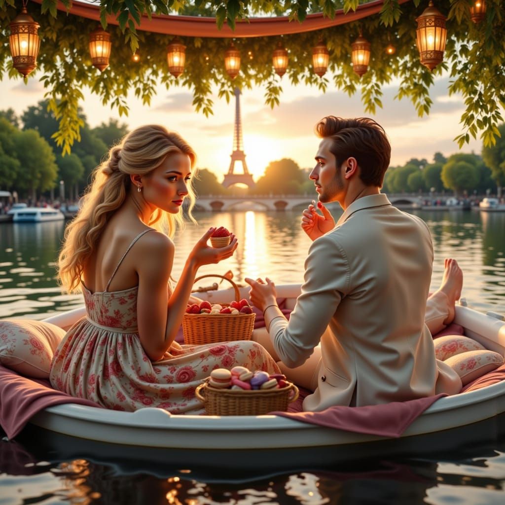 Romantic Seine River Picnic at Sunset