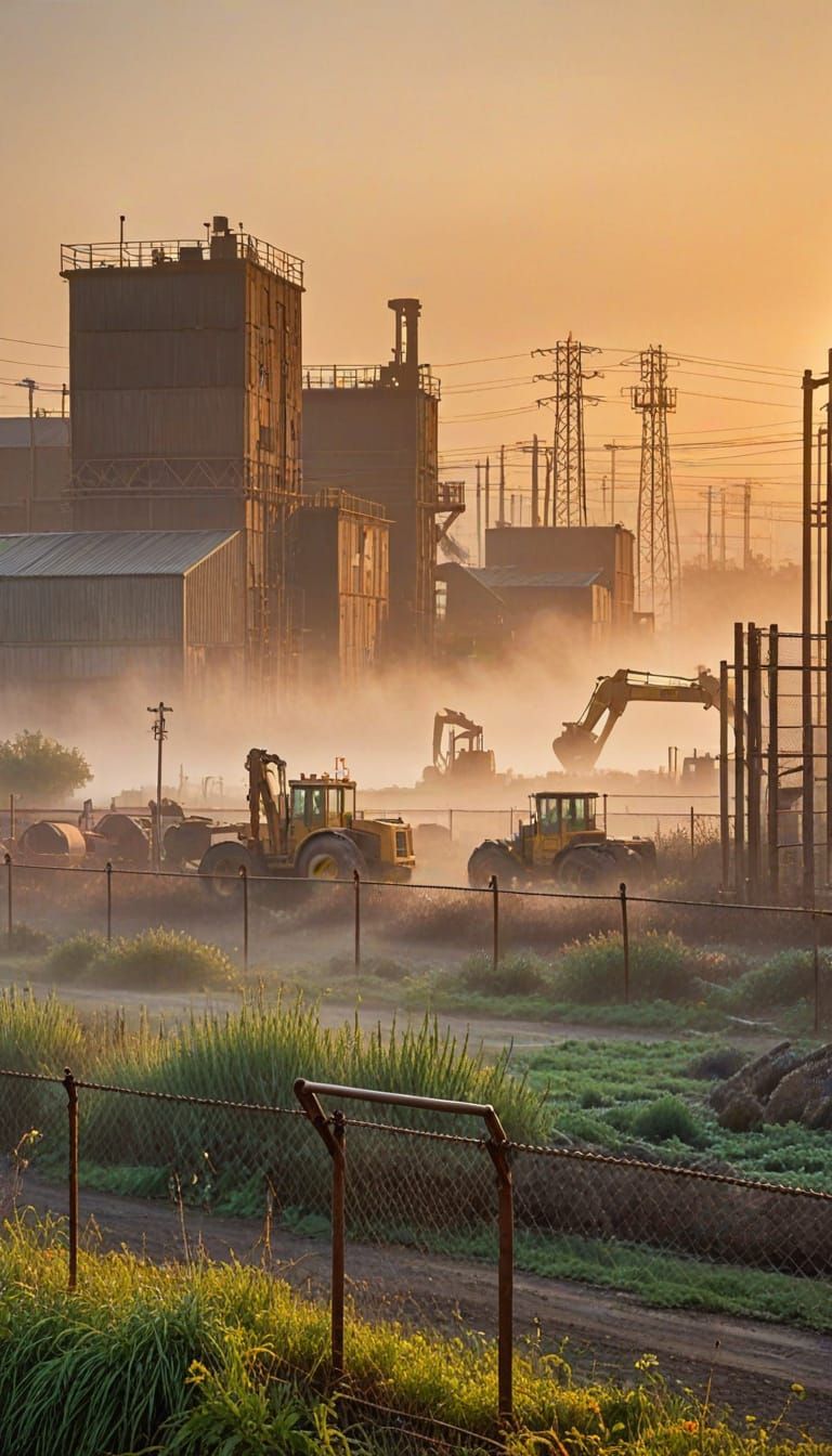 Misty Morning Impressionist Landscape in Soft Golden Light