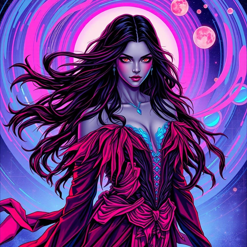 Ethereal Goddess in Synthwave Cosmic Dreamscape