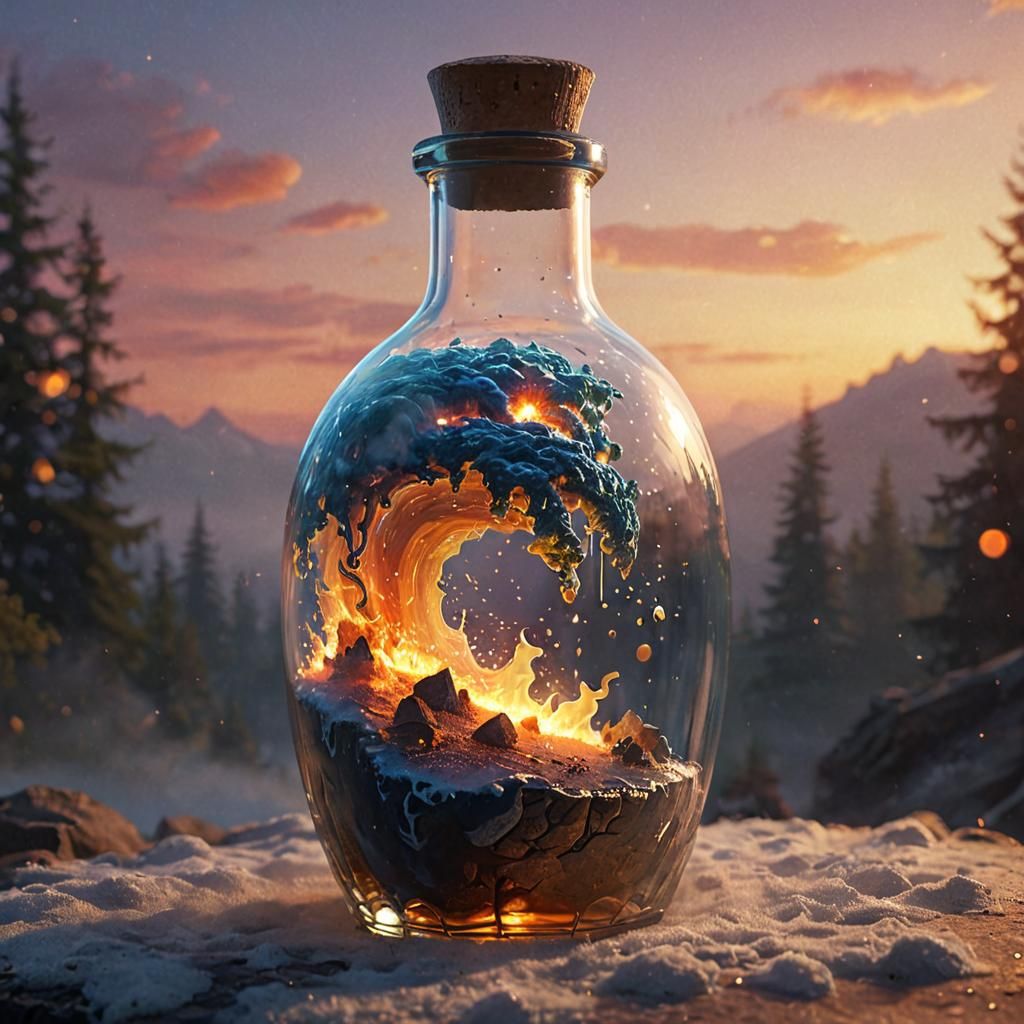 Earth Ablaze in Bottle: Ethereal Fantasy in Kinkade Style