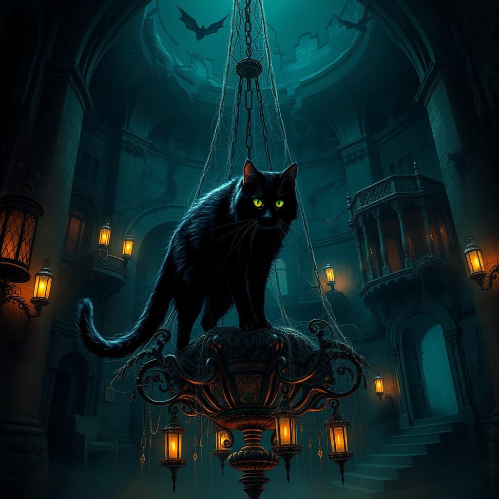 Black Cat in Haunted House: Mystical Surrealism