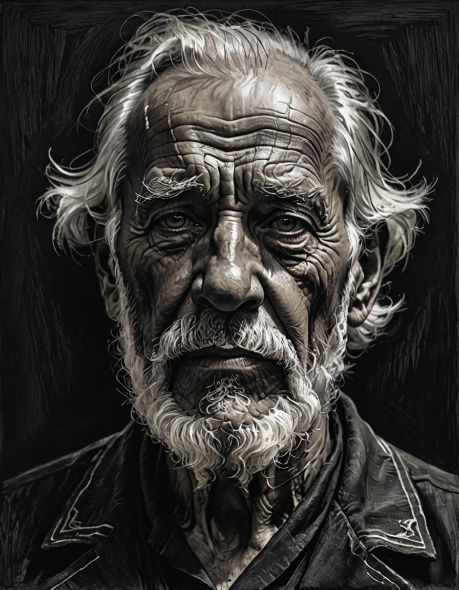 Striking Chalk Portrait of an Old Sailor