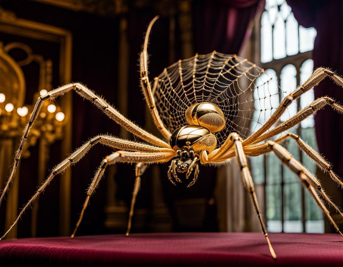 Lace Spider Queen Weaving Golden Web