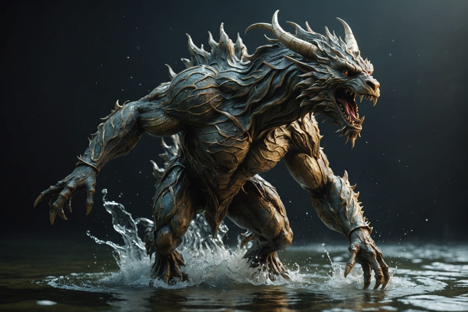 Mythical Creature Emerges: Detailed 3D Digital Sculpture