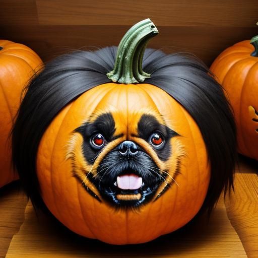 Pekingese Dog Face Carved into Pumpkin