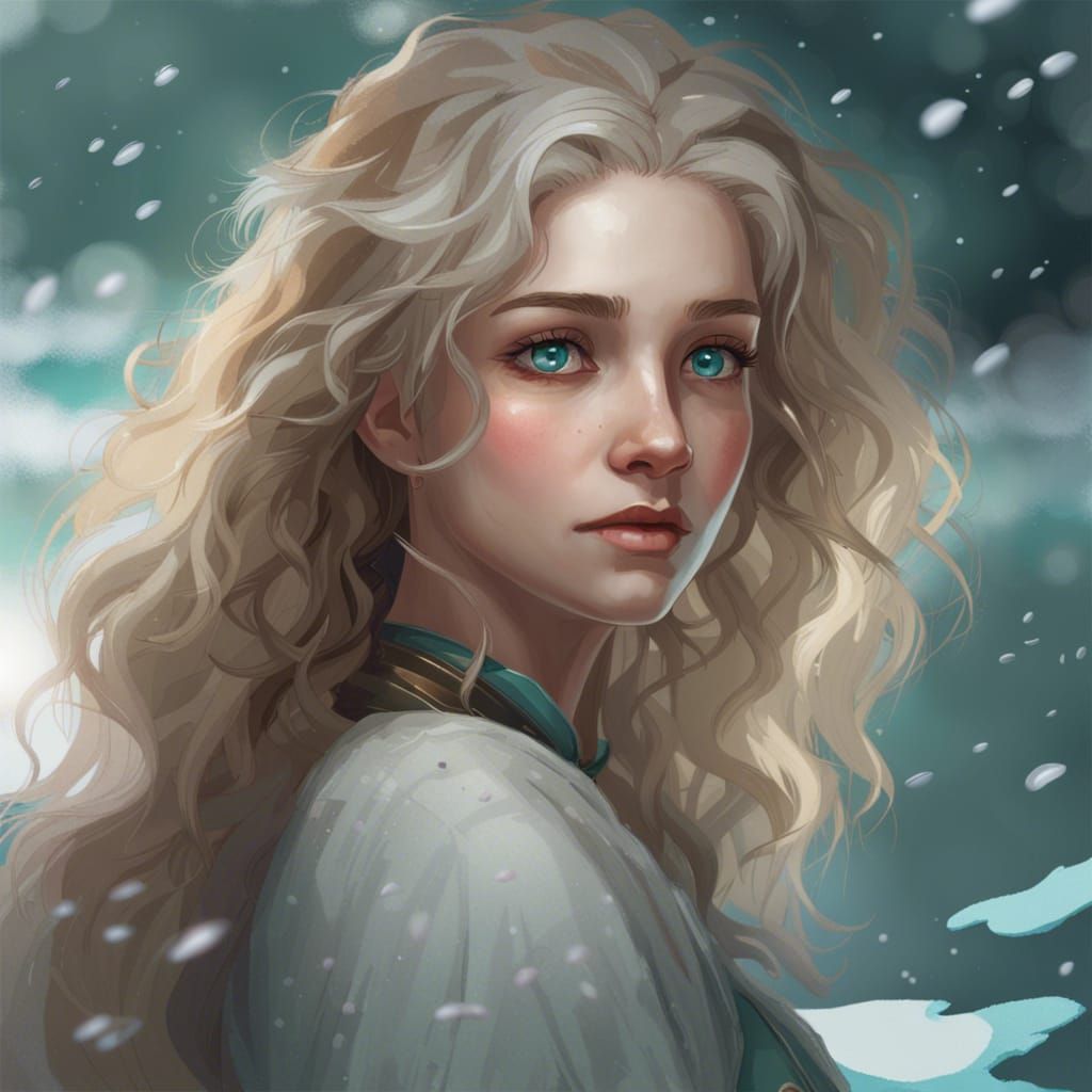 Icy Portrait: Girl with White Hair and Blue Eyes