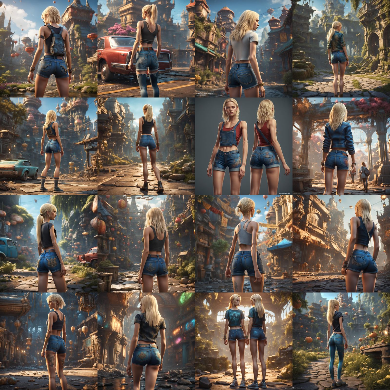 Young Blonde Girl in Jeans: Detailed Fantasy Art