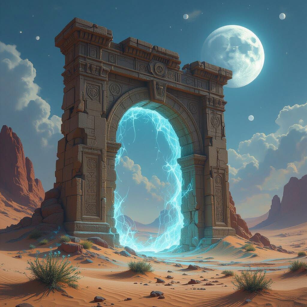 Ethereal Archway in Alien Desert Landscape