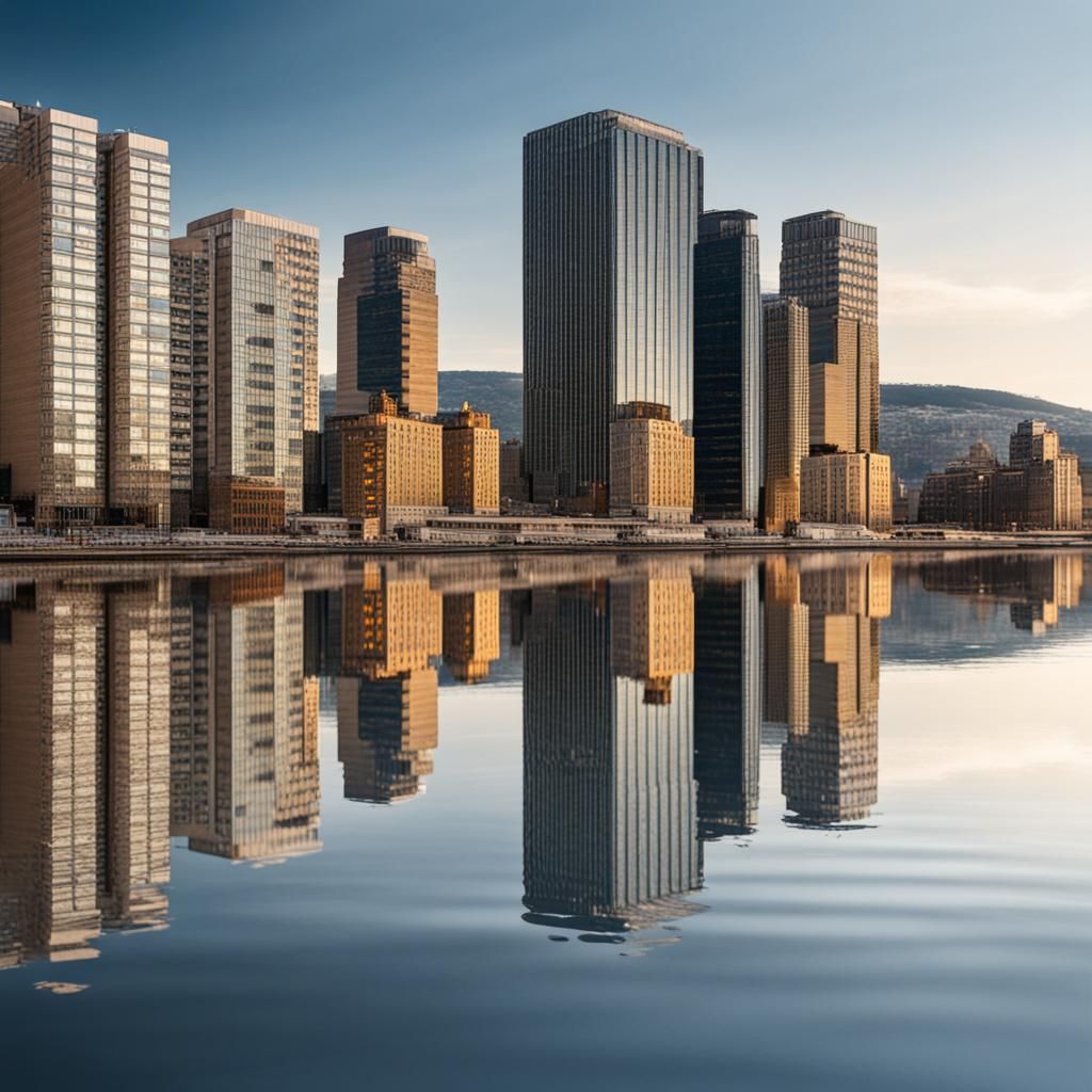 Cityscape Reflections on Water's Edge