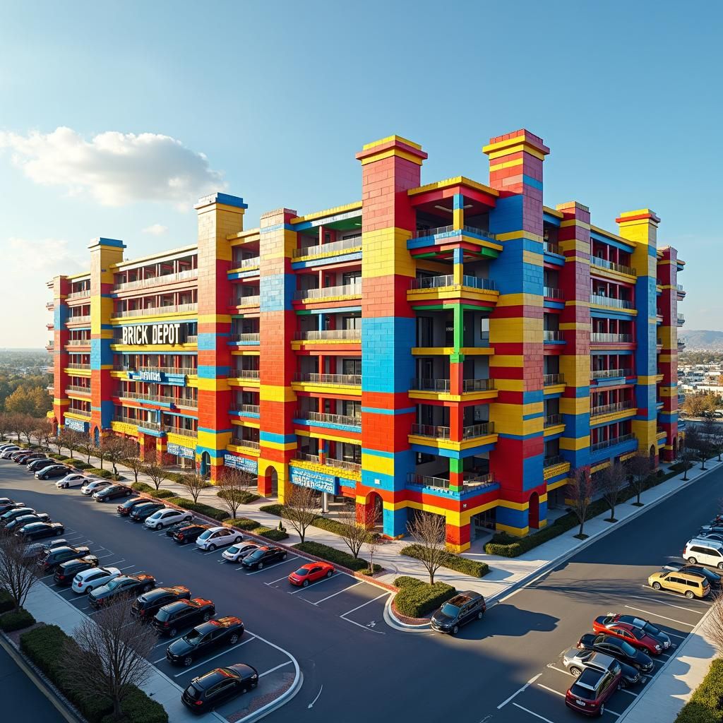 Colorful Lego Brick Building with Pop Art Aesthetic