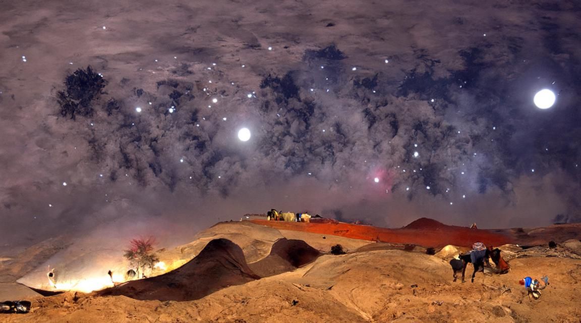 Moonlit Desert Landscape with Starry Sky