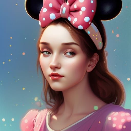 Girl with Minnie Ears in Disneyland: Hyperdetailed Portrait