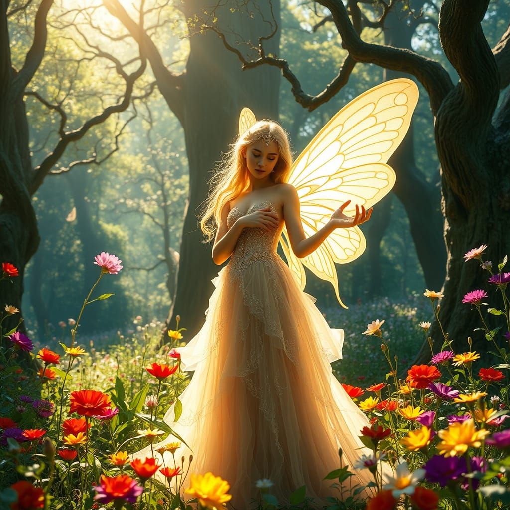Ethereal Forest Fairy in Golden Radiance