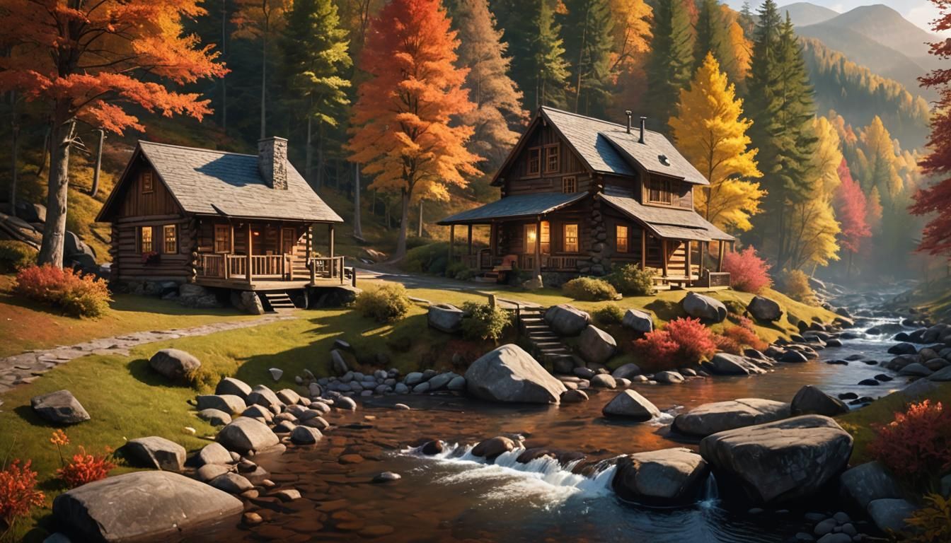 Smokey Mountains Cabin in Autumn: Hyperrealistic Digital Art