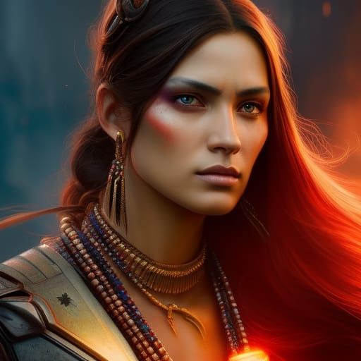 Detailed Portrait of Native American Woman in Hyperrealism