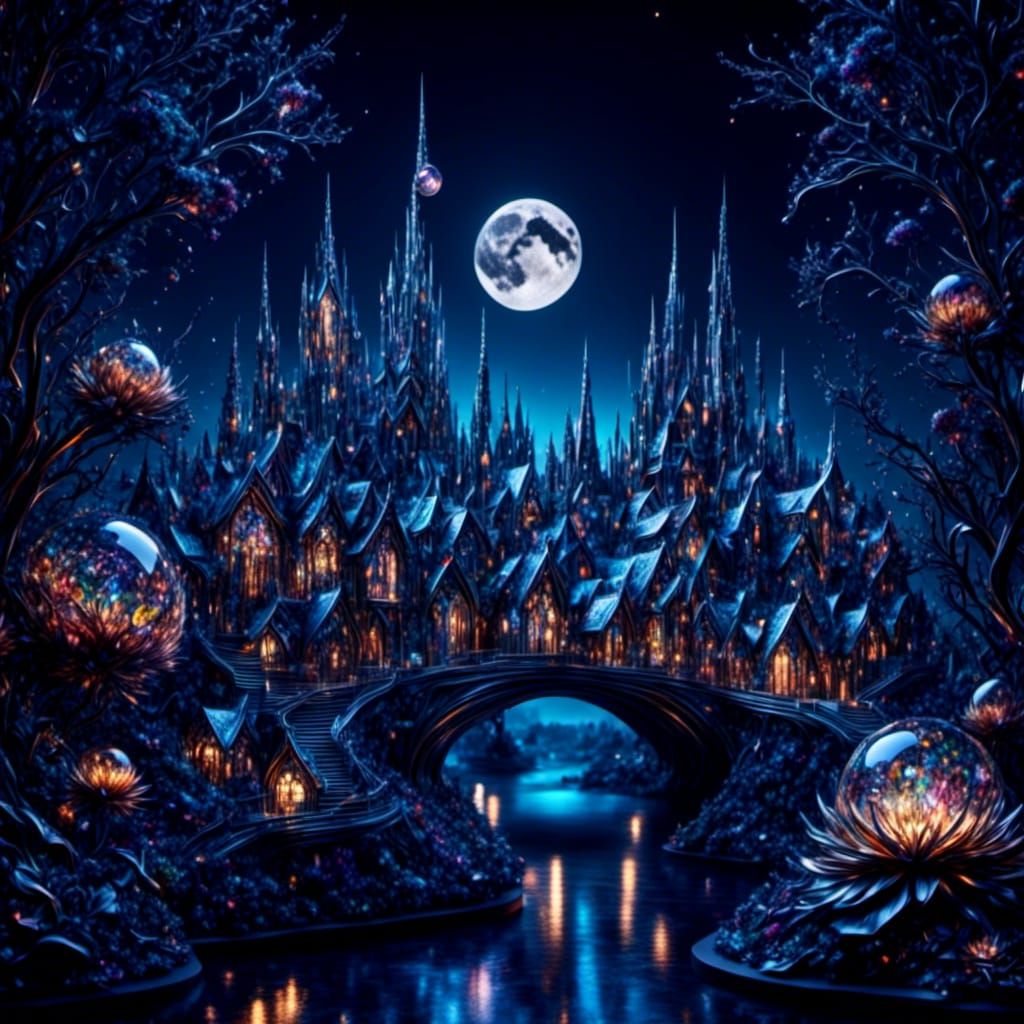 Crystalline City Shimmers Under Moonlight