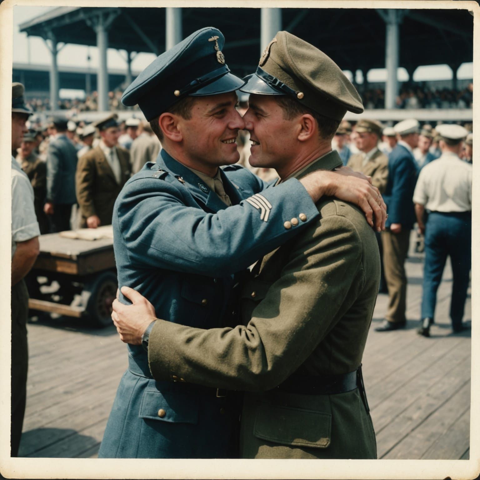 WWII Soldiers Reunited: A Vintage Kodachrome Moment