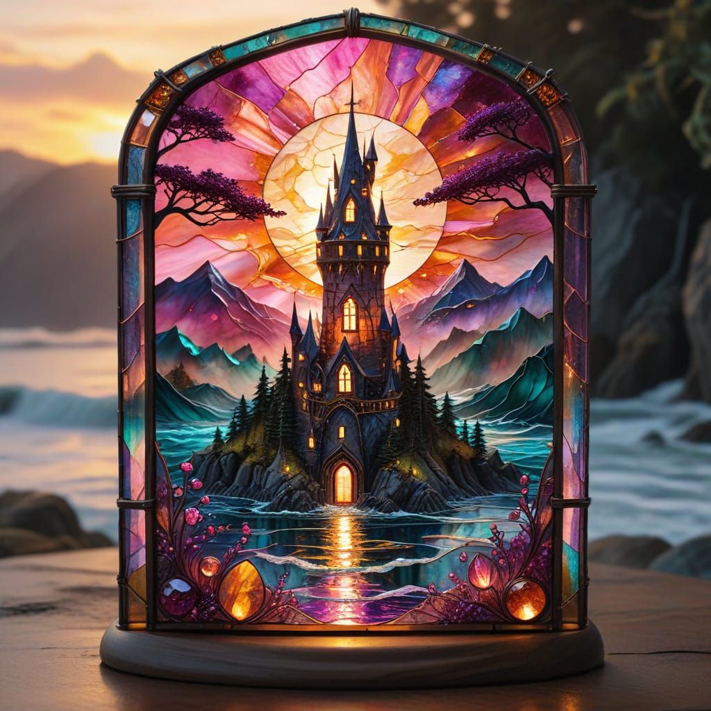 Magenta Aurora Illuminates Wizard's Tower at Golden Hour
