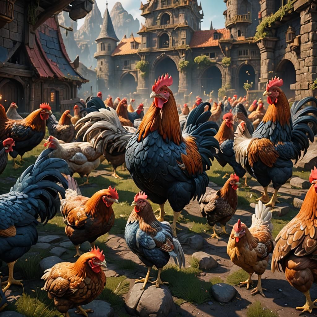 Fantastical Chicken Matte Painting in Deep Color
