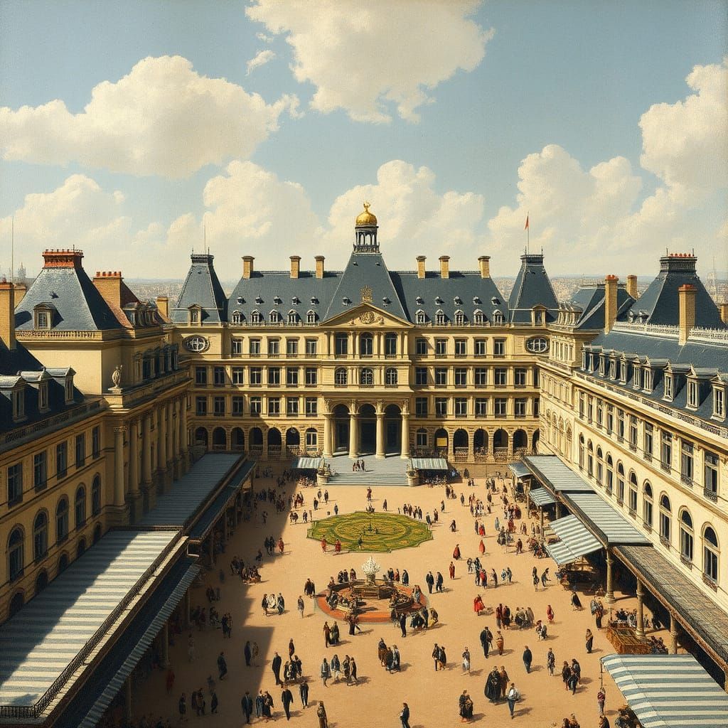 Palace Royale in Paris: 17th Century Oil Painting