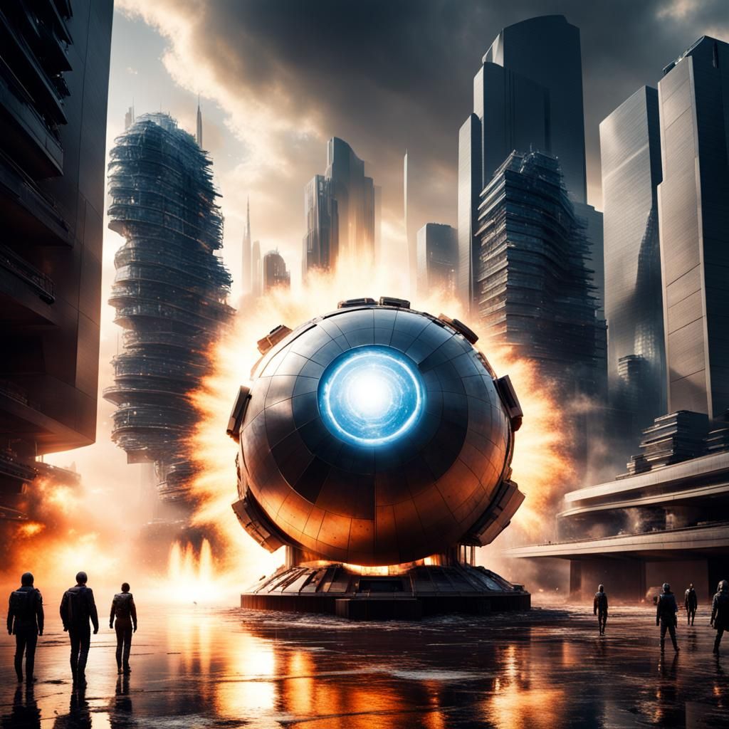 Futuristic City Under Nuclear Attack with Energy Shield