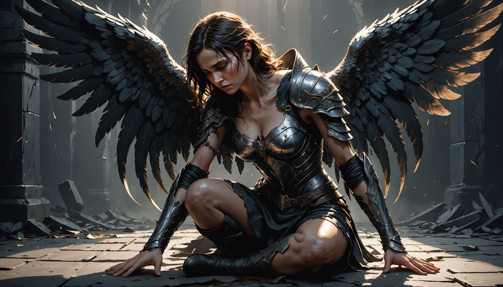 Fallen Angel in Silence: Haunting Fantasy Art