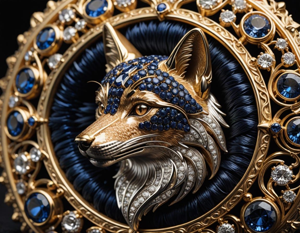 Elegant Art Deco Fox Brooch in Luxurious Metals and Sapphire