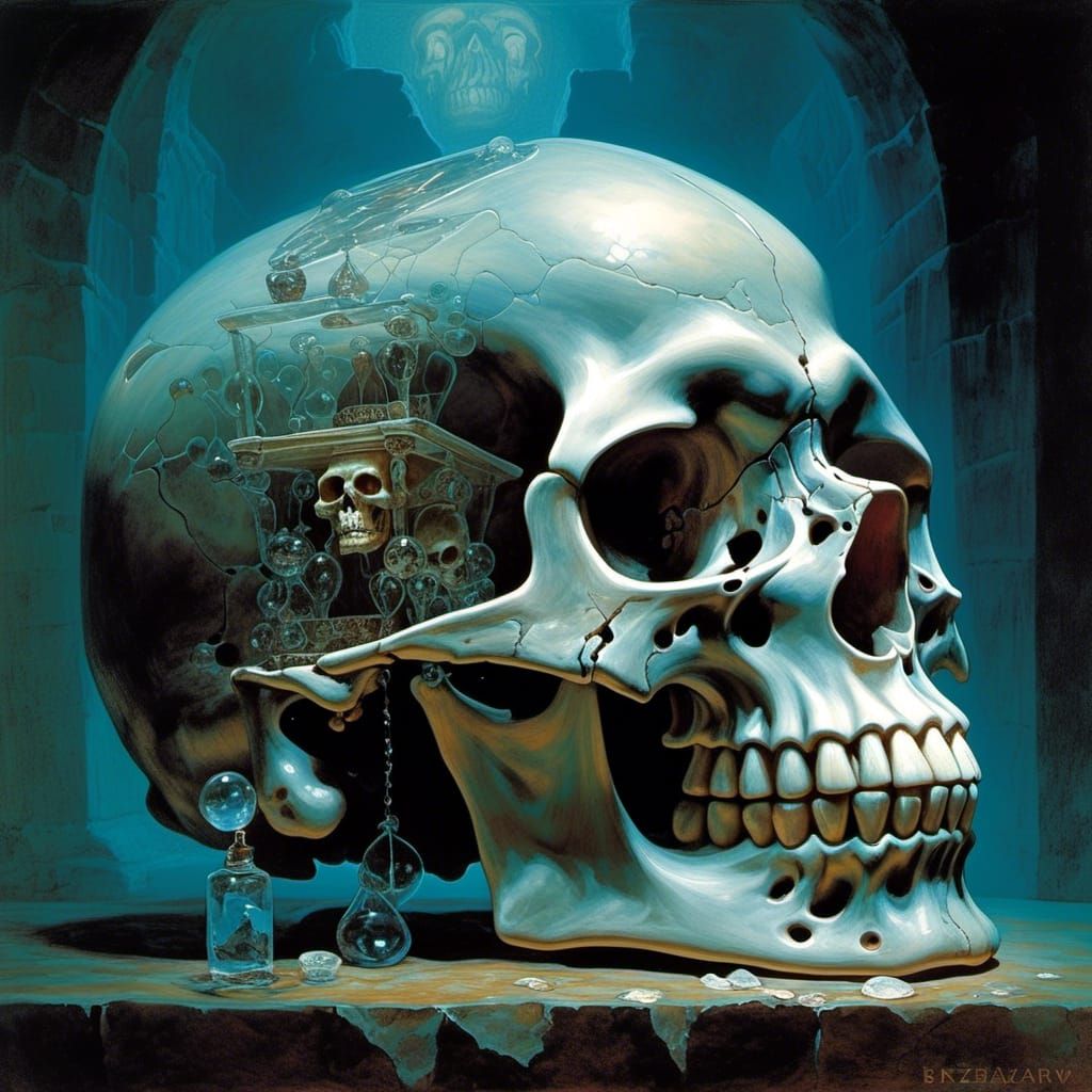 Crystal Skull in Dark Fantasy Cartoon Style