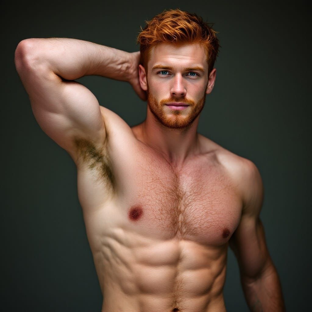 Red-Haired Swimmer in Athletic Pose