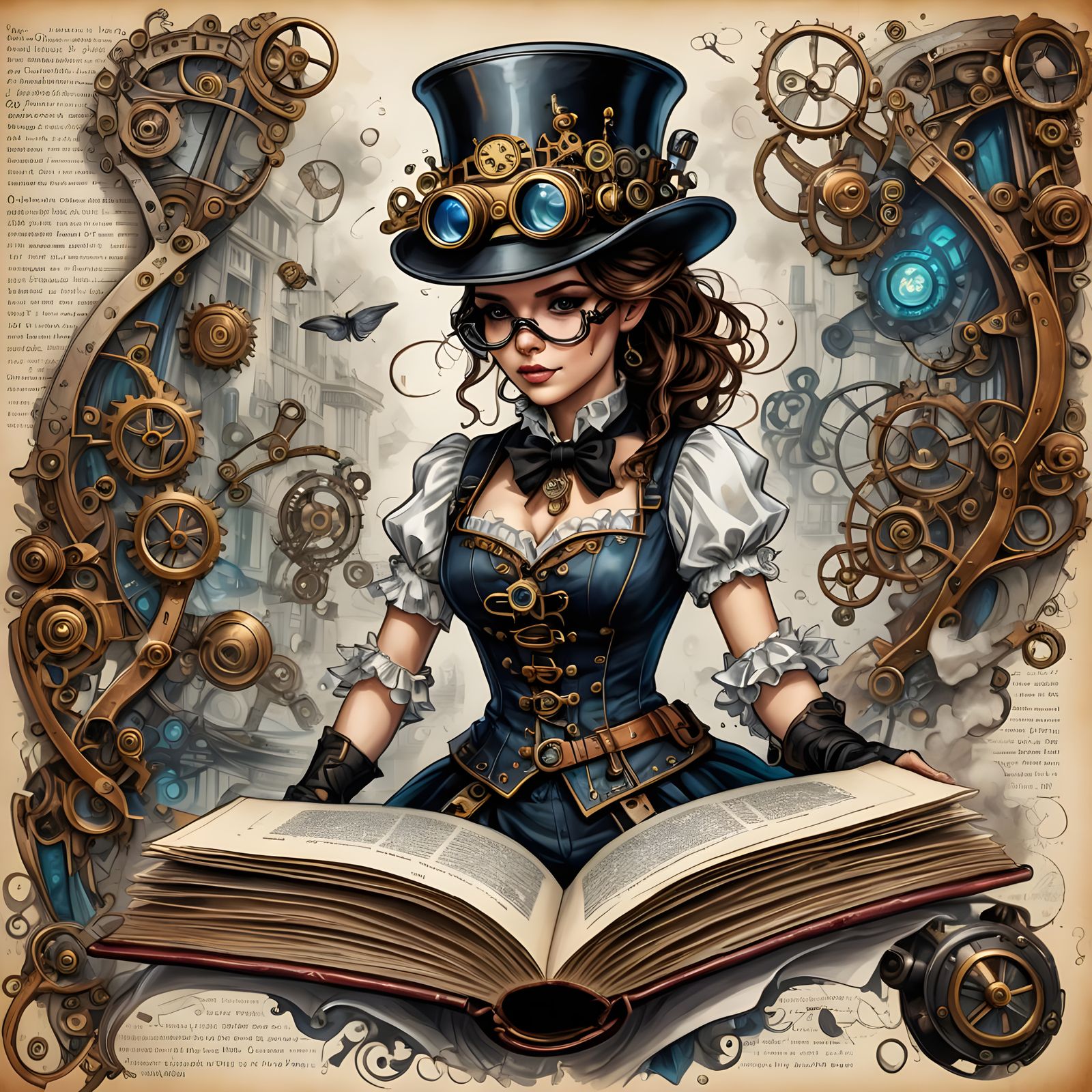Steampunk Woman with Magical Top Hat