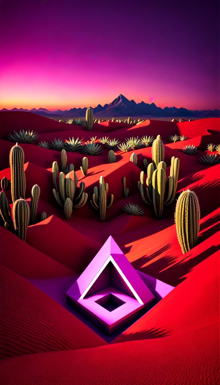 Surreal Penrose Triangle Cloudscape in a Desert