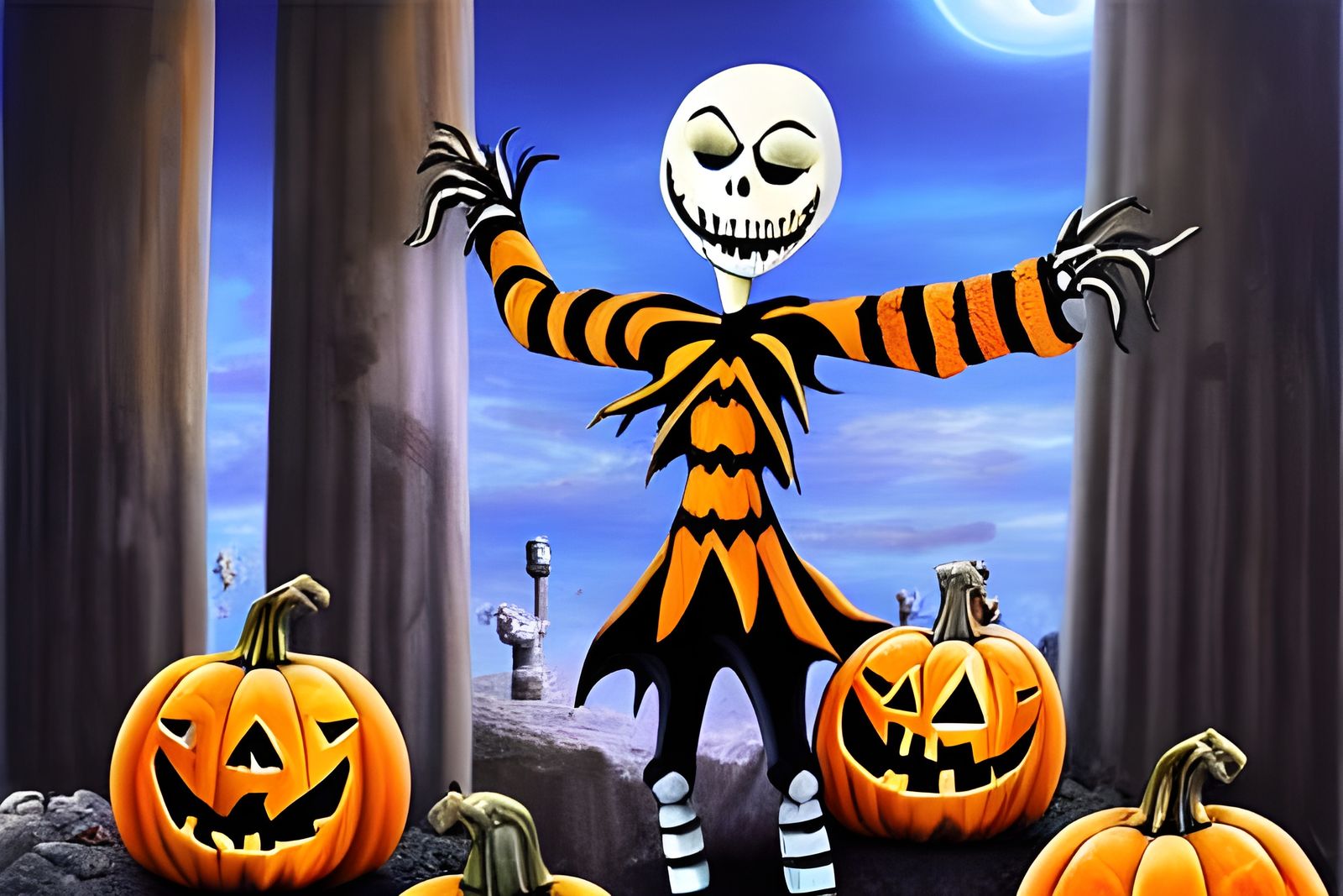 Jack the Pumpkin King in Atlantis: Burtonesque Oil Painting