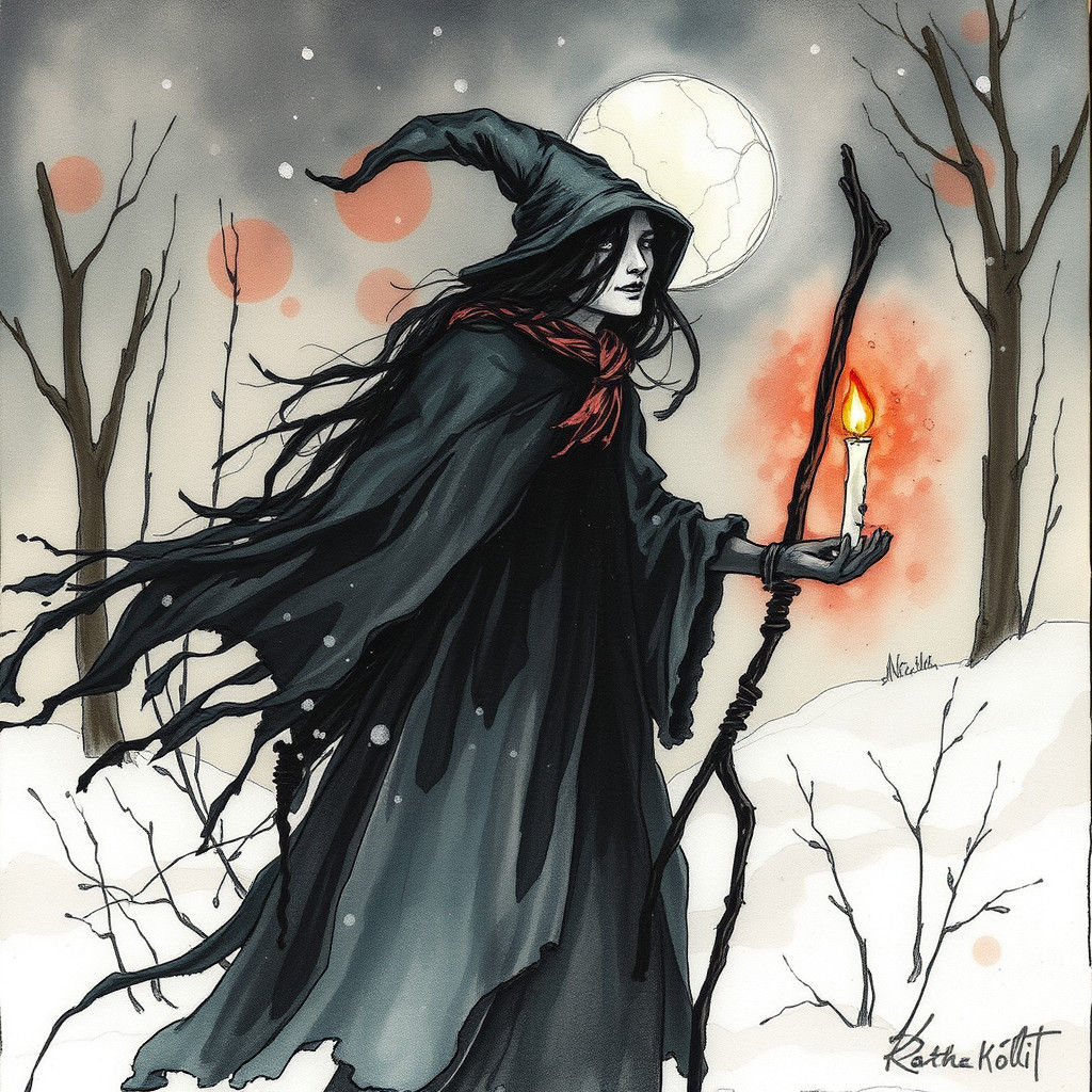Winter Witch in Expressionist Style