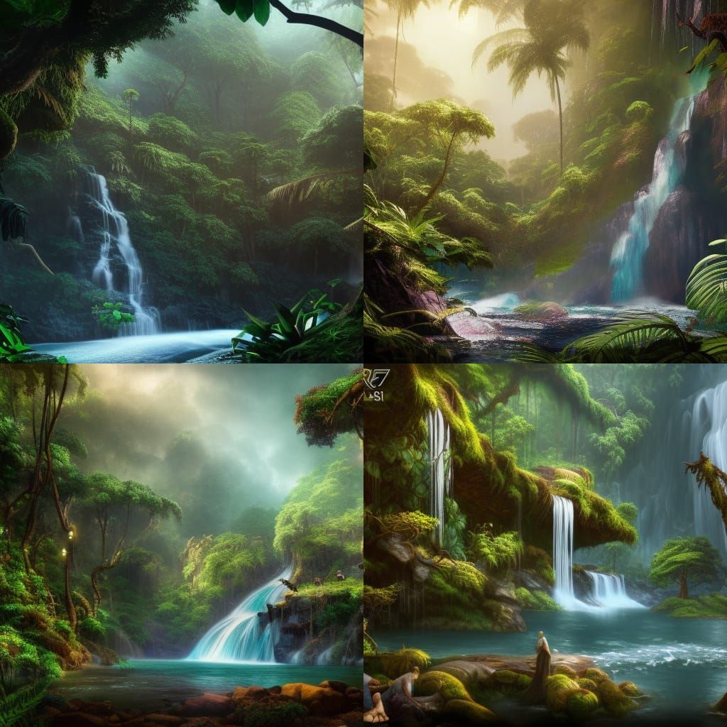 Rainforest Waterfall Coffee in Detailed Matte Painting