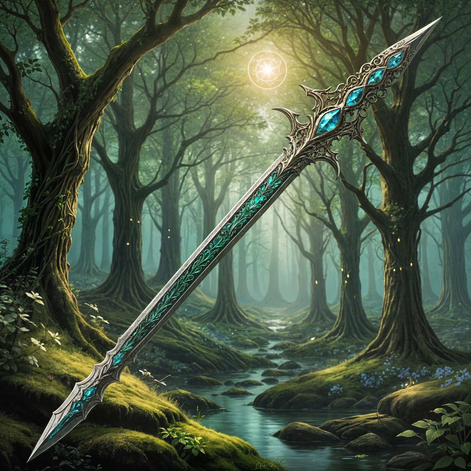 Ethereal Elvish Spear with Magical Radiance